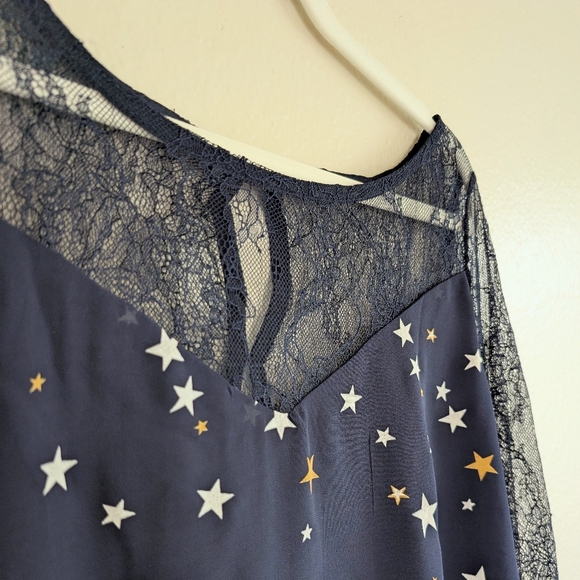 Starry Night Blouse in Midnight Blue with Lace Sleeves and Back - Picture 9 of 12
